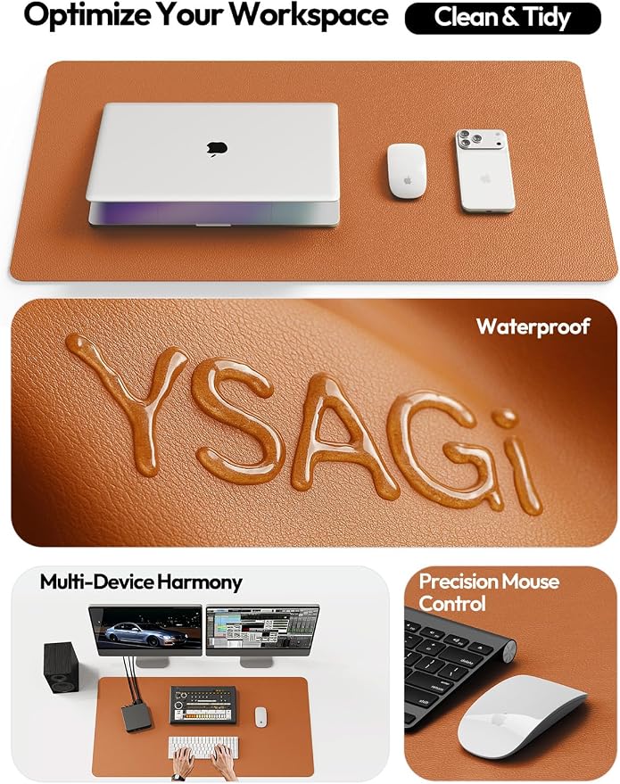 YSAGi Leather Desk Protector, Office Mat, Large Mouse Mat, Non-Slip PU Leather - Image 8