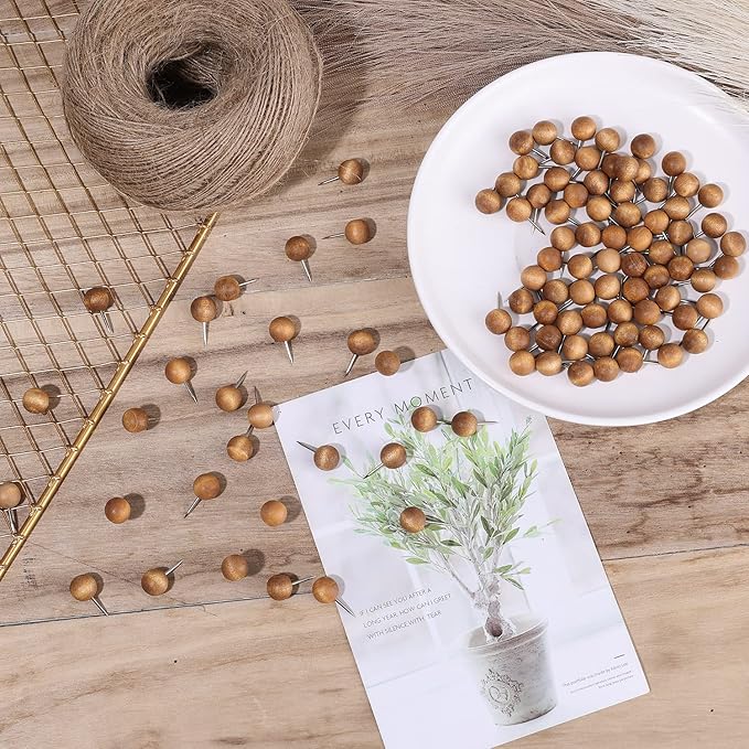 100pcs Wooden Push Pins, Natural Wood Push Pins Round Head Thumb Tacks - Image 3