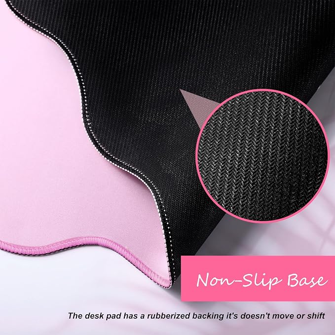Hahafelt Scalloped Desk Mat Large Desk Pad Cute Coquette Table Mat Back to - Image 2