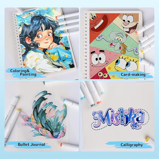 Alcohol Markers Brush Tip -60 Virant Colors Daul Tips Art Markers Set, for Artist Adults Coloring Illustrations, with Seamless Blending, Colorless Blender, Anti-Bleeding Pad, &Premium Ink-DeskLoop Office