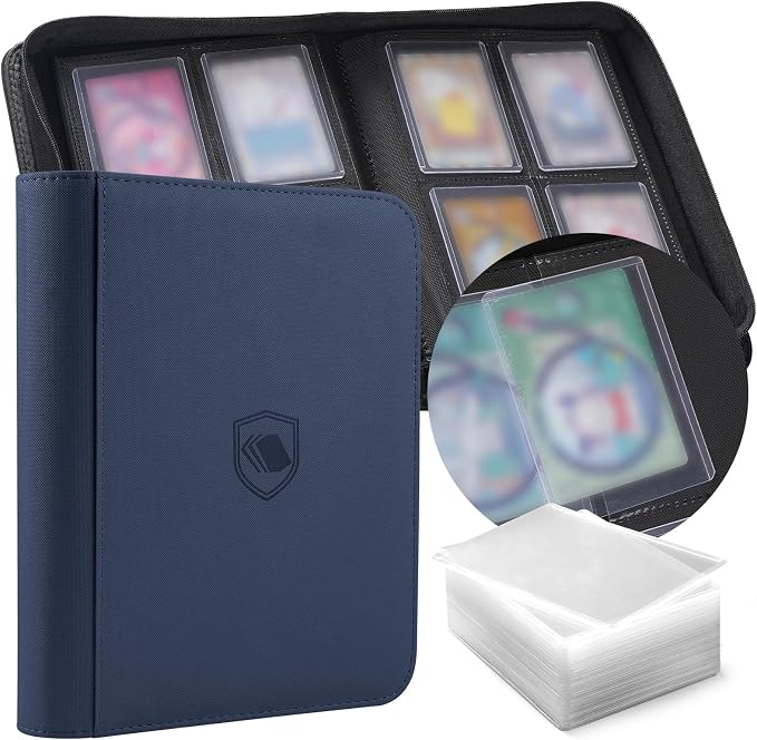 Toploader Binder, Holds 160 Toploaders, 100 Toploaders INCLUDED, 4-Pocket PU by Pemocyny