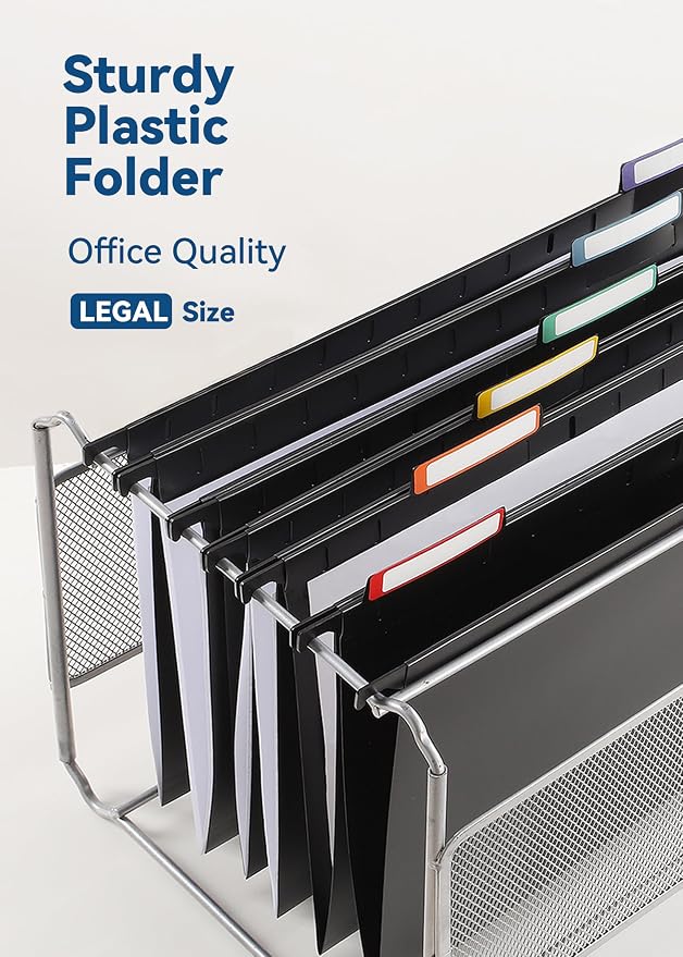 SortRax Plastic Legal Size Hanging File Folders, 12 Pack Black Hanging Folders - Image 2