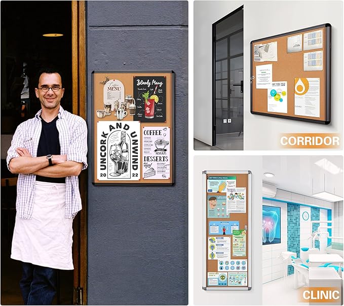 SWANCROWN Enclose Bulletin Board Case Big School Cork Pin Noticeboards Secure Cabinet for Message Guide 38x38inches (12xA4)-DeskLoop Office