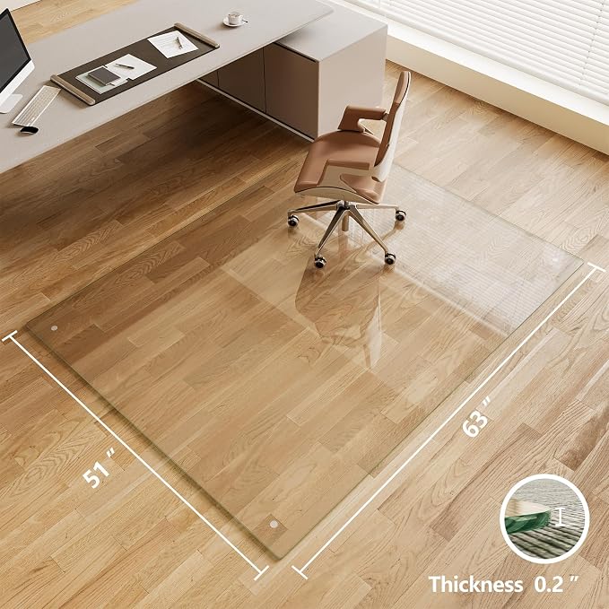 Koonmi Chair Mat for Carpet, Tempered Glass 51"x63" Office Chair Mat, Glass - Image 3
