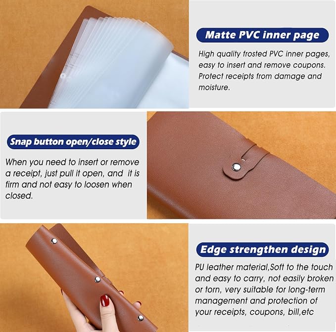 Leather Receipt Organizer, Portable Receipt Holder - Image 8