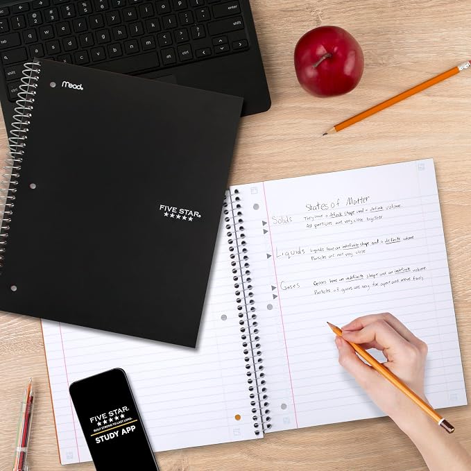 Five Star Spiral Notebook + Study App, 3 Subject, Wide Ruled Paper, 150 Sheets - Image 8