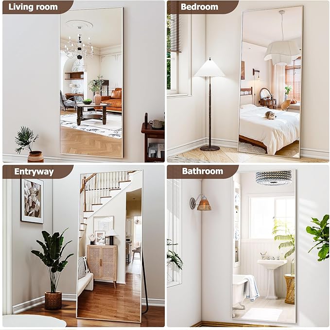 26"x71" Full Length Mirror, Adjustable Standing/Wall Mounted Floor Mirror for Bedroom, Living Room, Entryway, Large Silver Leaning Mirror with Shatterproof Glass-DeskLoop Office