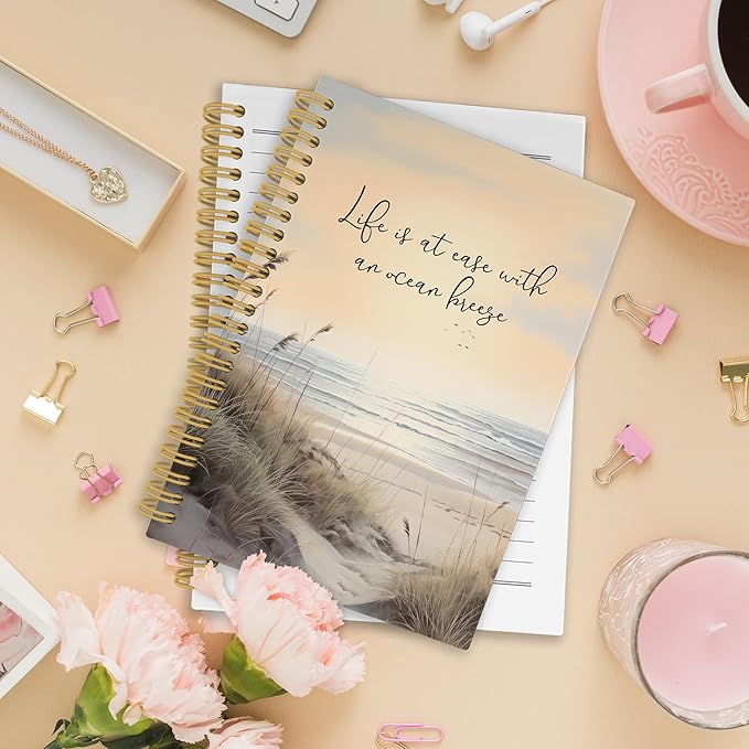 Ocean Mental Health Spiral Notebook, Coastal Relax Inspirational Journaling Notebooks for Counselling Therapy Office School, Beach Positive Hardcover Journals for Women 160 Pages 5.5 x 8.3 Inch-DeskLoop Office