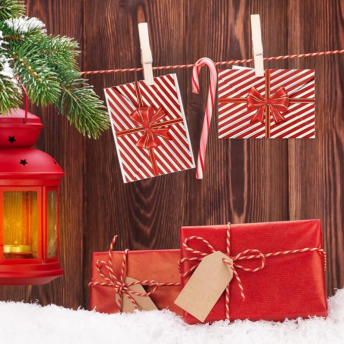 JarThenaAMCS 50Pcs Christmas Paper Gift Card Envelopes Bulk Red Bow Stripe Mini - Image 5