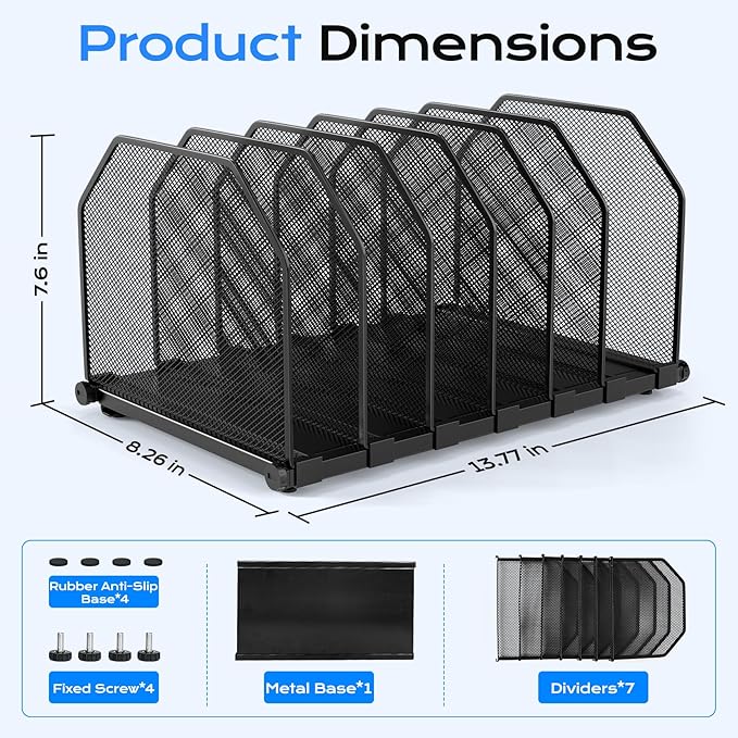 Adjustable File Organizer for Desk, 6 Sections Vertical File Folder Holders - Image 2