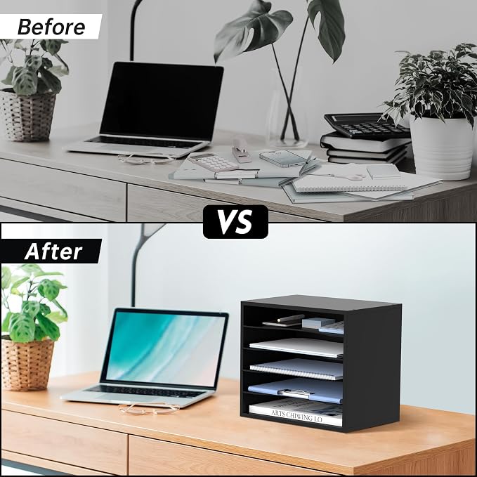 SUPEASY Wood Desk Organizer, 5 Tier Paper File Organizer - Image 6