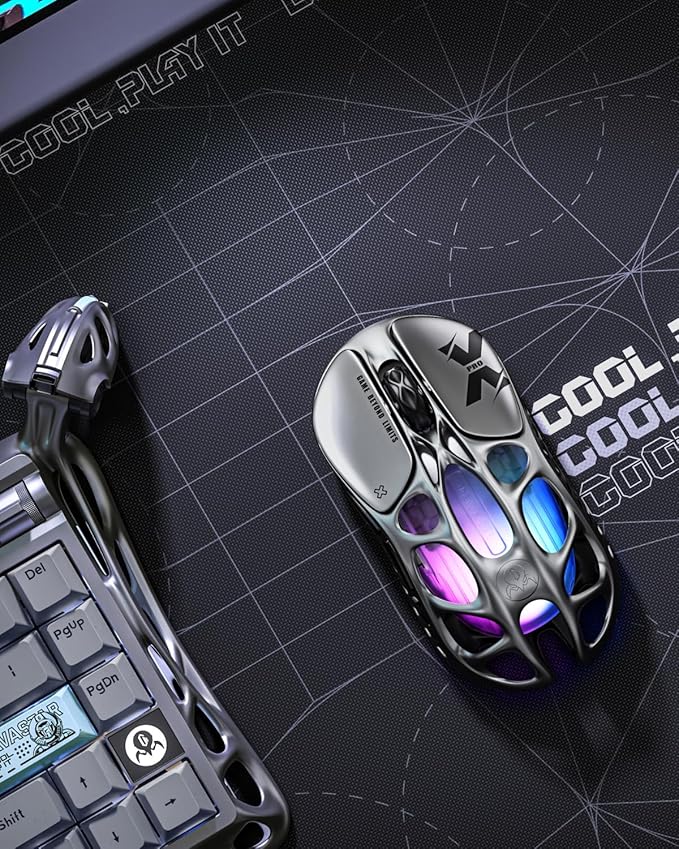 GravaStar Mercury X Pro Wireless Gaming Mouse, Come with 8K Dongle – 32,000 DPI PAW 3950 Sensor, 8,000Hz Polling Rate, Only 49g, Magnesium Alloy Hollow Frame, RGB Lighting, 5 Programmable Buttons-DeskLoop Office