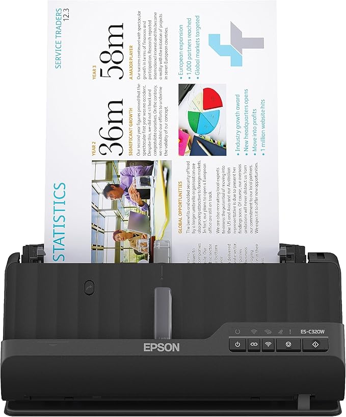 Epson - Workforce ES-C320W - Wireless Compact Desktop Document Scanner - 2-Sided Scanning and Auto Document Feeder - Paper and Card Scanner - Black-DeskLoop Office