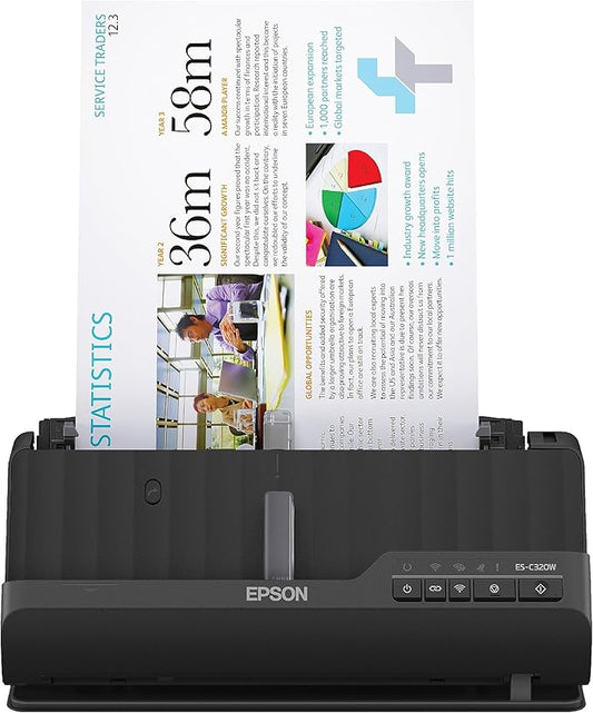 Epson - Workforce ES-C320W - Wireless Compact Desktop Document Scanner - 2-Sided Scanning and Auto Document Feeder - Paper and Card Scanner - Black-DeskLoop Office