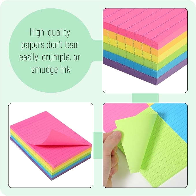 Mr. Pen- Lined Sticky Notes, 6 Pads, 60 Sheets/Pad, Vibrant Color | Sticky Notes - Image 4