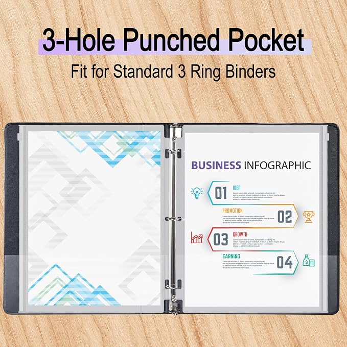 Antner 12 Pack Letter Size Binder Pockets 3 Holes Zipper Binder Folders - Image 4