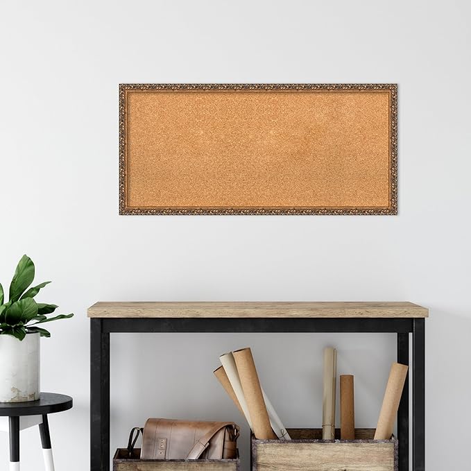 Amanti Art Natural Cork Board for Wall, 18x38 Vision Board with Bronze Frame, Medium Corkboard Office Decor for Home Organization, Traditional Corkboard Pinboard to Display Items for Home-DeskLoop Office