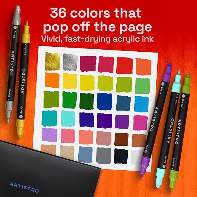 ARTISTRO 36 Precision Dual-Tip Acrylic Paint Markers – Paint Pens Set - Image 2