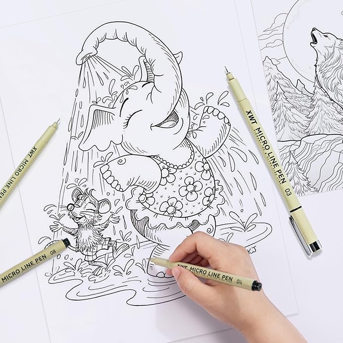 Micro Fineliner Pens 9 Size/Set, Ultra Fine Fineliner, Soft Nib, Brush Marker, Water-based Black Pigment Ink, Drawing Journaling Doodle Supplies for Artists, Designers, Students-DeskLoop Office