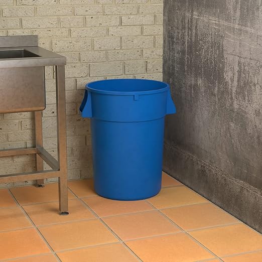 44 Gallon Blue Round Commercial Trash Can-DeskLoop Office