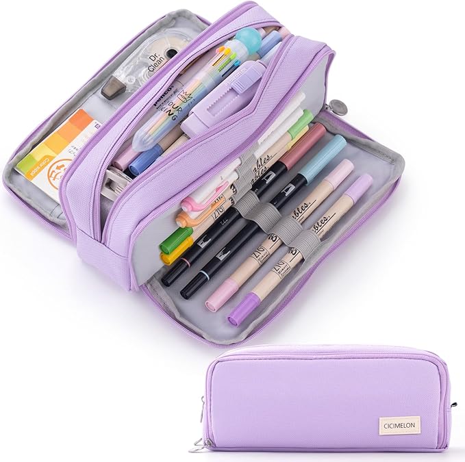CICIMELON Large Capacity Pencil Case 3 Compartment Pouch Pen Bag by CICIMELON