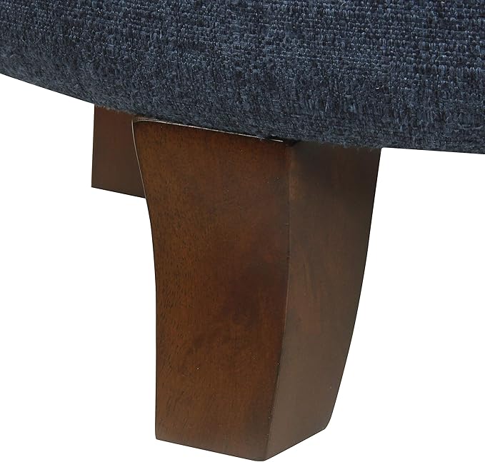 HomePop by Kinfine Fabric Upholstered Round Storage Ottoman - Velvet Button Tufted Ottoman with Removable Lid, Indigo Blue Woven-DeskLoop Office