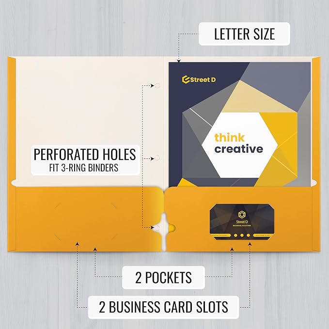 Better Office Products Two Pocket Portfolio Folders, Dark Yellow, Letter Size - Image 2
