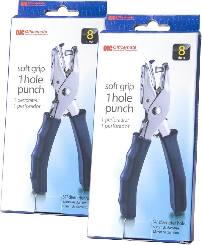 Officemate 1 Hole Punch with Soft Grip, 8 Sheet Capacity, 2 Each Per Pack Paper by Officemate