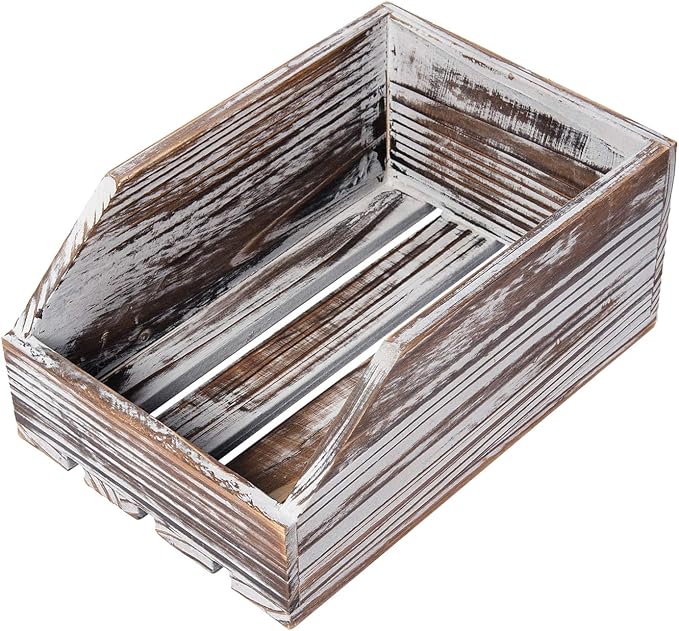 Torched Wood Paper Nesting Tray Stackable Document Storage Crate File Organizer by Unknown