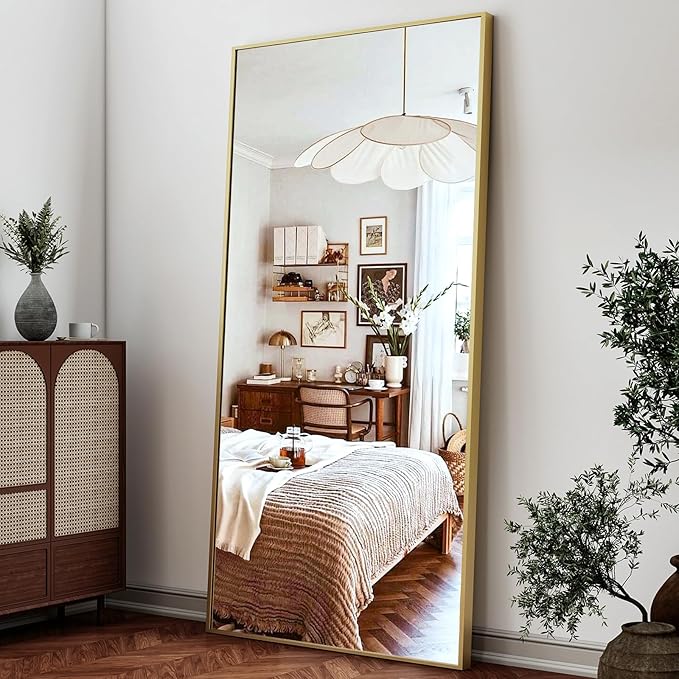 26"x71" Full Length Mirror, Adjustable Standing/Wall Mounted Floor Mirror for Bedroom, Living Room, Entryway, Large Gold Leaning Mirror with Shatterproof Glass-DeskLoop Office