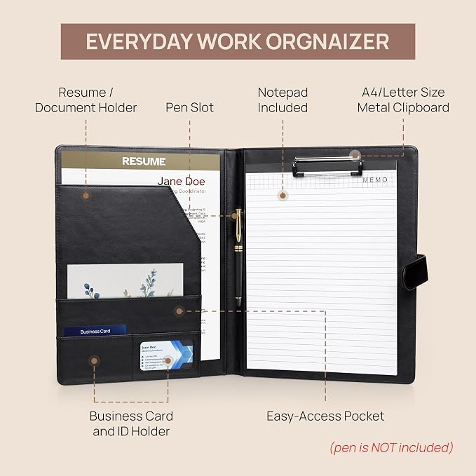 Professional Padfolio with Notepad Included | Faux Leather Portfolio Folder - Image 2