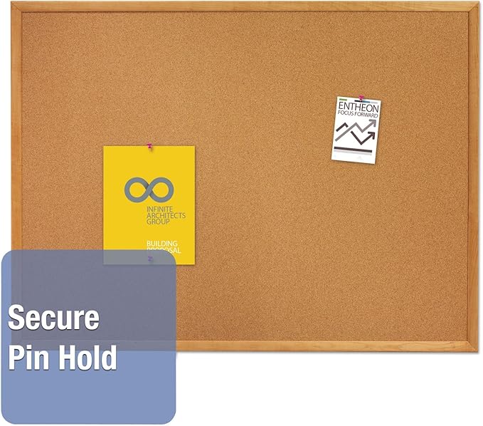 Quartet Cork Board, Bulletin Board, 5' x 3' Corkboard, Oak Finish Frame (305)-DeskLoop Office