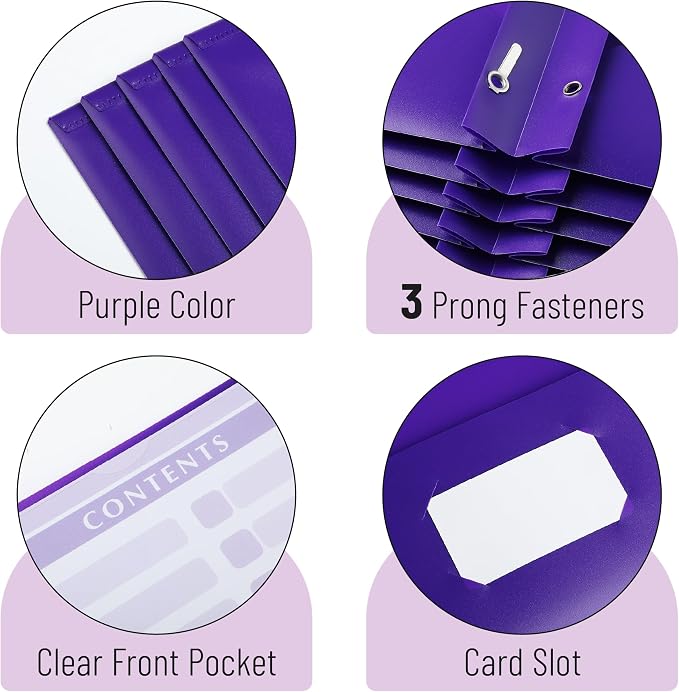 Mr. Pen- Plastic Folders with Pockets and Prongs, 24 Pack, Letter Size | Purple - Image 4
