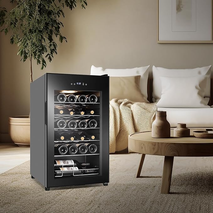 24 Bottles Wine Cooler Refrigerator, Small Wine Fridge Mini Wine Fridge Countertop with Glass Door Wine Cellars for Red Wine, Champagne, Dry White Wine, Sparkling Wines-DeskLoop Office