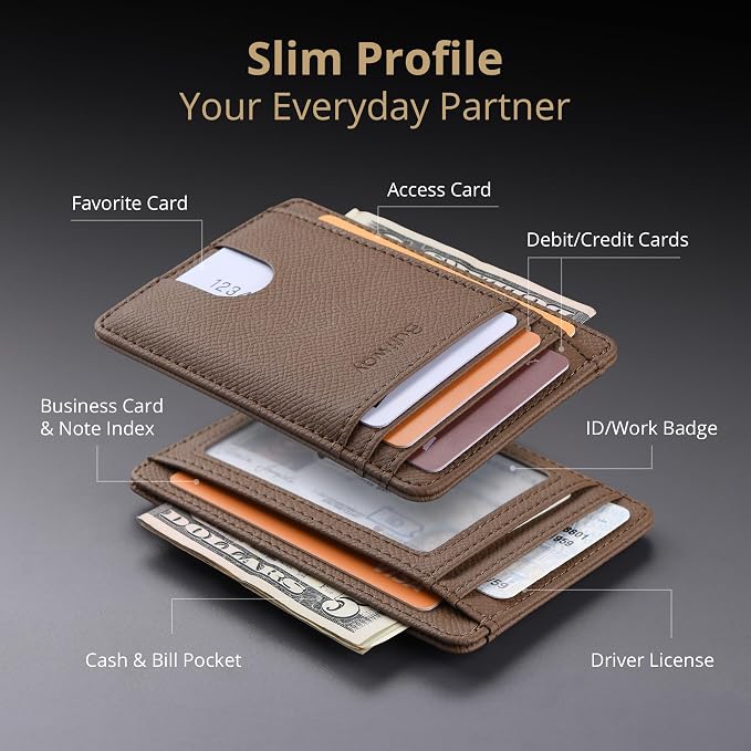 Buffway Slim Minimalist Front Pocket RFID Blocking Leather Wallets - Image 3