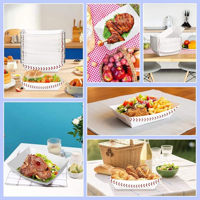 50 Pack 5Lb Extra Large Paper Food Boat Trays, Baseball Birthday Decorations - Image 6