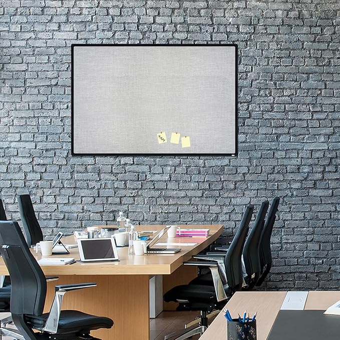 JILoffice Cork Linen Bulletin Board 36 X 24 Inch (Grey), Black Aluminum Frame Wall Mounted Board Memo Pin Board for Office Home and School-DeskLoop Office