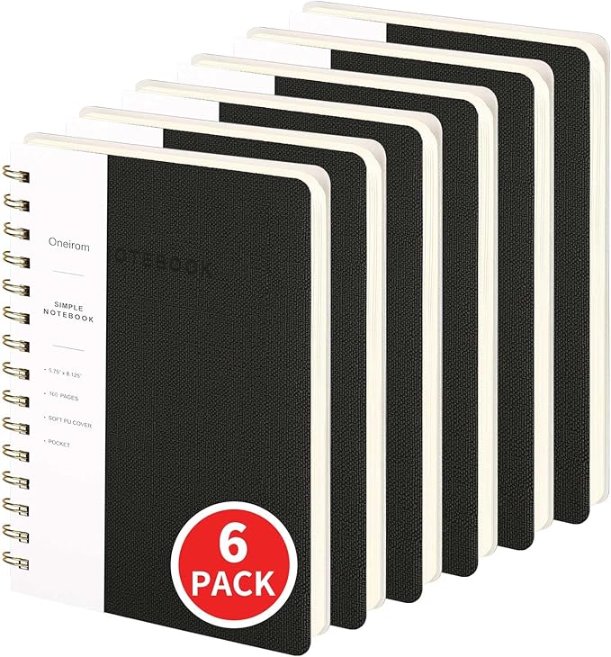 Lined Spiral Notebook College Ruled A5 Journal Book for Note Taking, 160 Pages Writing Journal for Office and Home School Supplies 5.75x8.125 inch (6-Black)-DeskLoop Office