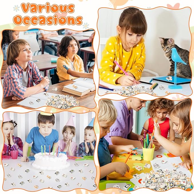 ANGOLIO 60Pcs Cute Cat Erasers Back to School Gifts for Kids Animal Pencil Top Erasers Mini Kawaii Cartoon 3D Desk Pet for Classroom Activities Rewards Game Prizes Birthday Party Supplies, 6 Styles-DeskLoop Office
