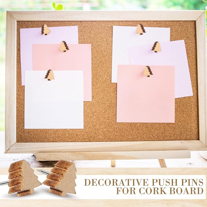 Sawysine 80 Pcs Wood Push Pins, Christmas Trees Cute Thumb Tacks Decorative - Image 4
