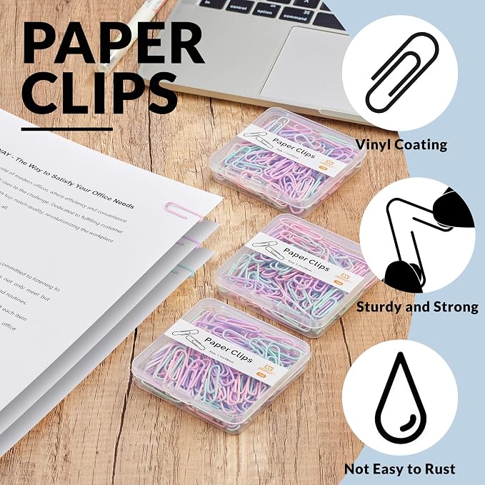 NEEWAY Small Paper Clips, 1.1 Inch Vinly Coated Colored Paperclips, 3 Pack of - Image 4