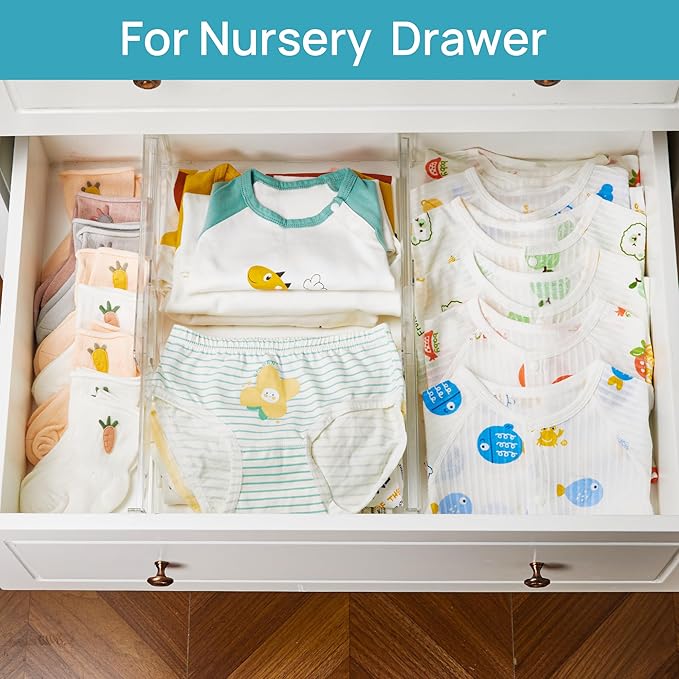 Vtopmart 4 Pack Drawer Dividers for Clothes, 4" High 10.2"-16.6" Adjustable Expandable Dresser Drawer Organizer, Clear Plastic Separators for Dresser, Baby Clothing, Underwear, Cosmetic, Toiletries-DeskLoop Office
