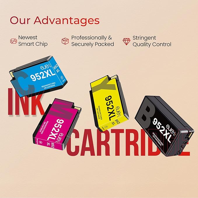 ejet 952XL Ink Cartridges Combo Pack High Page Yield (4-Pack) Compatible for HP 952XL Ink Cartridges Combo Pack | Works Officejet Pro 8702 8710 8720 8210 7740 7720，Black Cyan Magenta Yellow | N9K28AN-DeskLoop Office