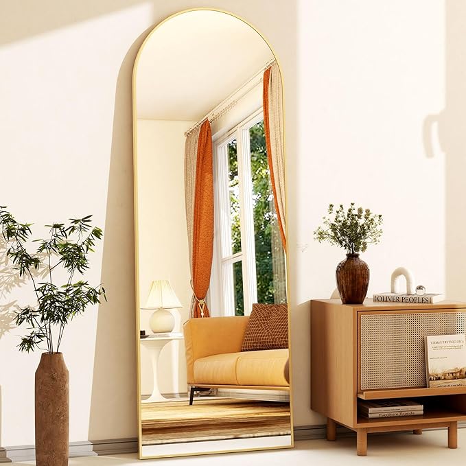 21" x 64"Arched Full Length Mirror - Wall Mounted Floor Mirror- Aluminum Alloy Frame Full Body Mirror for Bathroom Living Room Bedroom and Entryway Gold-DeskLoop Office