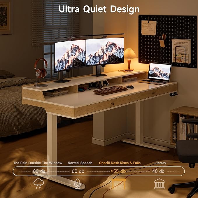 Standing Desk With Drawers, 55x23.6 Inch Electric Stand Up Workstation With - Image 5