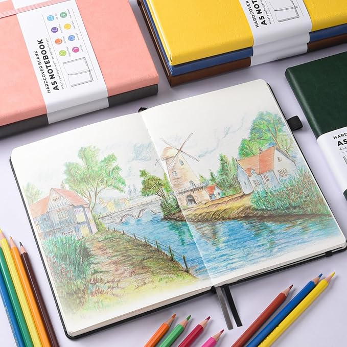 Blank Journal Notebook, 3 Pack A5 Sketch Book, Hardcvoer Sketchbook for Drawing with 100GSM Thick Paper, Leather Journal for Writing, Unlined Journal for Women, Men, School, 160 Pages, 5.7" x 8.4"-DeskLoop Office