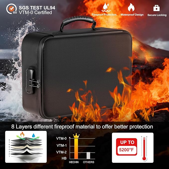 Fireproof Document Box with 5200℉ Heat Insulated, Document Organizer with Lock - Image 3