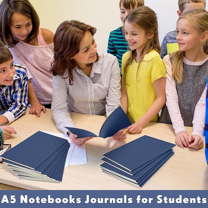 100 Pcs Kraft Notebook Journals 5.5 Inch x 8.3 Inch A5 Softcover Notebooks Bulk for Writing Sketch Office Notepad with 60 Pages 30 Sheets (Navy,Dot)-DeskLoop Office