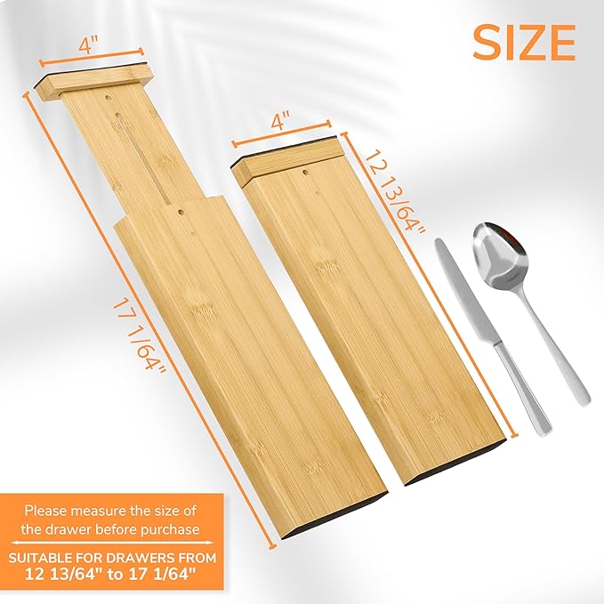 BAMEOS 4 PCS Bamboo Drawer Divider Adjustable Drawer Dividers Kitchen Drawer Organization Utensil Organizers for Kitchen Dresser Bathroom Bedroom and Office-DeskLoop Office