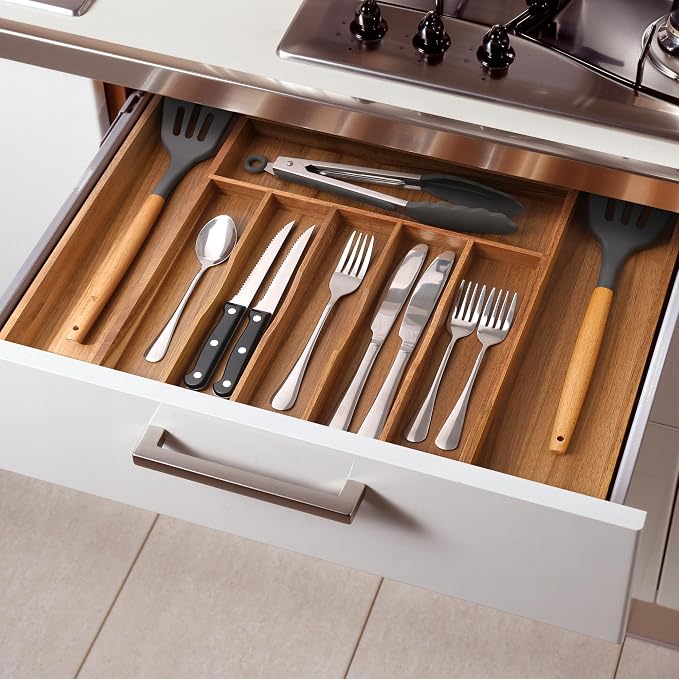 oridom Large Premium Acacia Silverware Organizer - Image 8